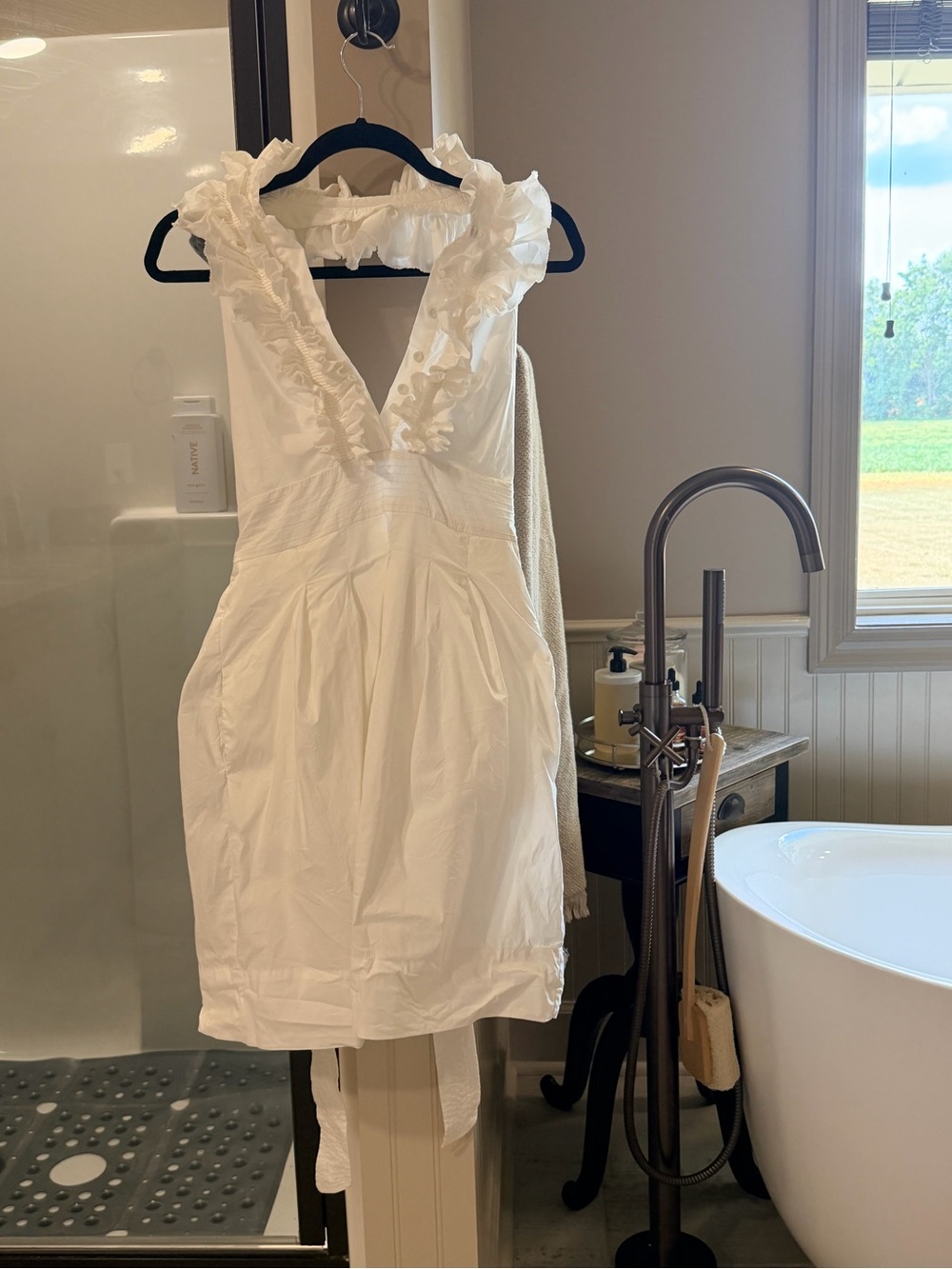 BCBG White Ruffled V-Neck Chemise